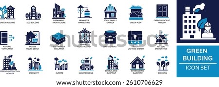 Green Building and Eco Architecture Icon Sustainable City  Smart Energy Set You can easily change the color