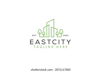 Green Building Ecology Town Modern Business Logo. City Town with Healthy and Fresh Environment.