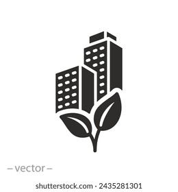 green building icon, eco architecture, ecology city, bio house, flat symbol on white background - vector illustration eps10