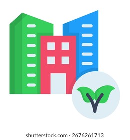 Grünes Gebäude Symbol flach Vektorgrafik