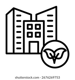 Ilustración vectorial de línea de icono de edificio verde