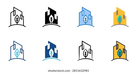 Green building icons set multiple style collection. Editable stroke 