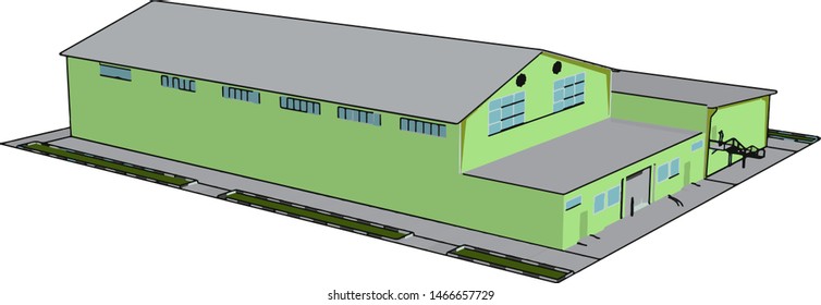 Green building, illustration, vector on white background.