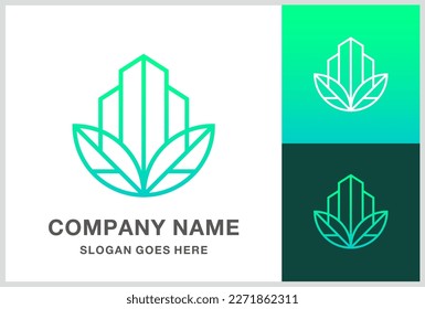 Green Building Leaf Architecture Business Company Stock Vector Logo Design Template