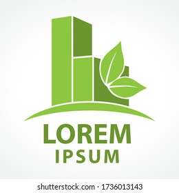 edificio verde con hojas, plantilla de logotipo vectorial