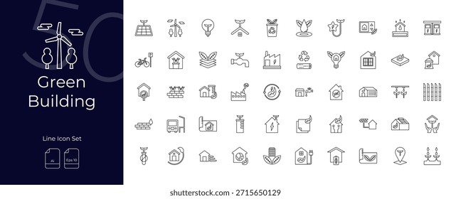 Conjunto de iconos editables de línea de edificio verde