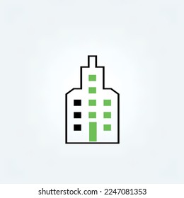 Green building line icon.. Environmental friendly construction industry. Modern ecological skyscraper architecture. Vector illustration, flat, clip art.