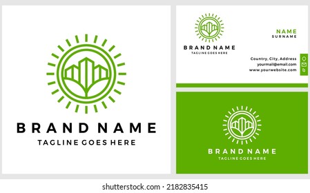 Green building logo with business card design