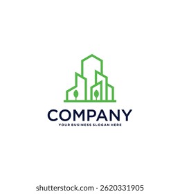green building logo design with line art