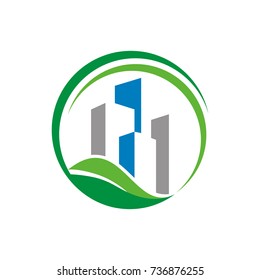 Green building logo design template vector 