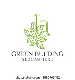 Green building logo original design, city buidings style vector Illustration