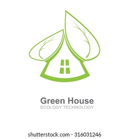 Green Building and real estate city illustration with leaf. Abstract background for business presentation, sale, rent