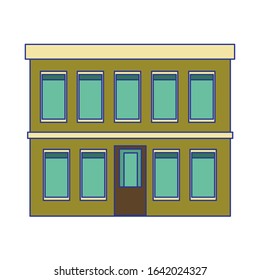 green building with windows over white background, flat design, vector illustration