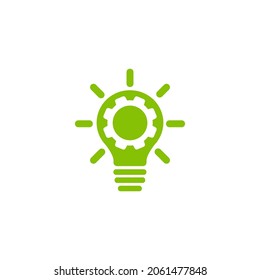 Green bulb with gear and rays flat icon isolated on white background. Vector illustration