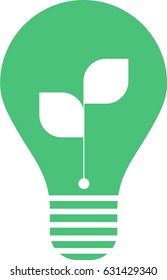 green bulb with leaf, ecology light icon, lightbulb logo