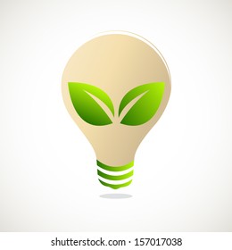 Green Bulb with leaf inside, green eco energy concept