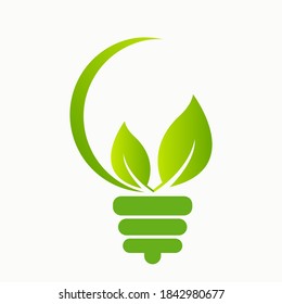 Green Bulb with leaf inside on white background.