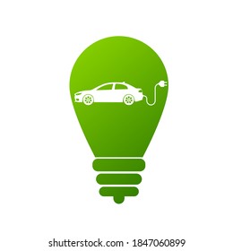 Green Bulb with leaf inside on white background.