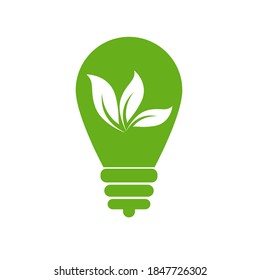Green Bulb with leaf inside on white background.