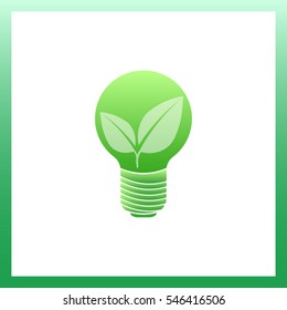 Green Bulb with leaf, vector illustration