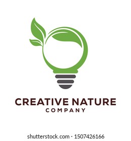green bulb and leaves fresh creative idea logo