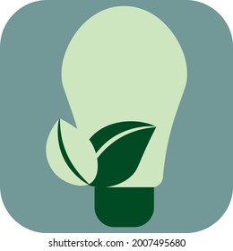 Green bulb with leaves, illustration, vector on a white background.