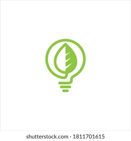 Green bulb logo design vector with leaf logo design