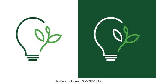 Green Bulb with Plant Logo is made with a minimalist and linear style.