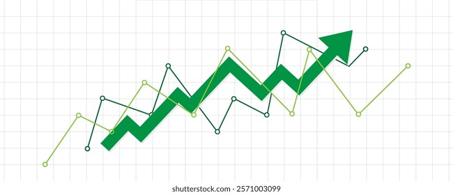 green up bull market trend rising step by step arrow with support lines in transparent chart lines template for business, forex banner background