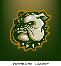 Green Bulldog for esport and sport mascot logo isolated on dark Green Background