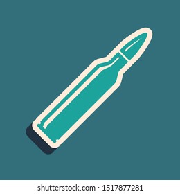 Green Bullet icon isolated on blue background. Long shadow style. Vector Illustration