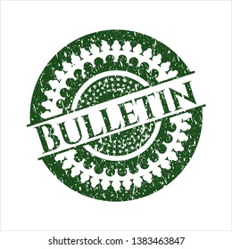 Green Bulletin distress rubber stamp with grunge texture