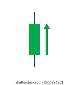 Green bullish candlestick chart icon with an upward arrow, representing rising stock prices, positive market movement, or financial growth. Commonly used in trading, investing, or financial analysis.