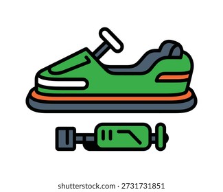Um carro de choque verde e um para-choque destacado são mostrados em um estilo plano, ilustrativo com contornos ousados e detalhe mínimo.