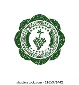 Green bunch of grapes icon inside distress grunge seal