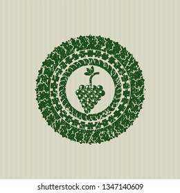 Green bunch of grapes icon inside distress rubber texture