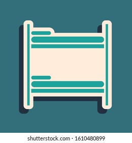 Green Bunk bed icon isolated on blue background. Long shadow style. Vector Illustration