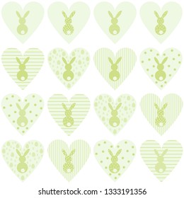 Green bunnies in hearts vector