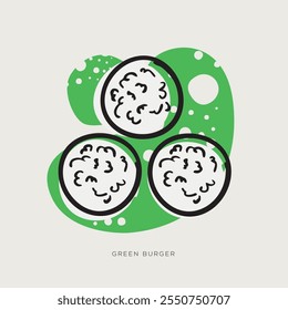 Green burger, freehand-style drawing in Doodle style.