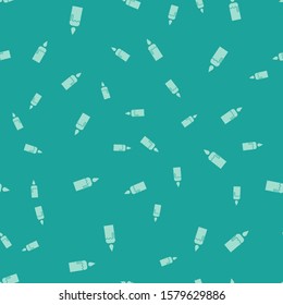 Green Burning candle in candlestick icon isolated seamless pattern on green background. Cylindrical candle stick with burning flame.  Vector Illustration