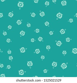 Green Burning candle in candlestick with star of david icon isolated seamless pattern on green background. Cylindrical candle stick with burning flame.  Vector Illustration