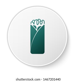 Green Burrito icon isolated on white background. Traditional mexican fast food. White circle button. Vector Illustration