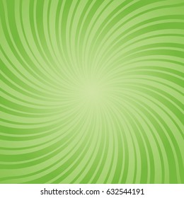 Green burst background. Swirling radial pattern. Vector illustration.