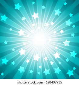 Green burst with many white stars for abstract vector design background concept