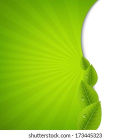 Green Burst Poster With Leaves, With Gradient Mesh, Vector Illustration