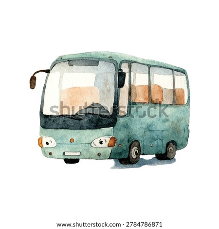 Green bus front view isolated white