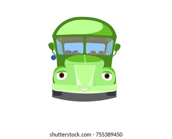 Green Bus Frontal Image Vector Cartoon with Character Expressions