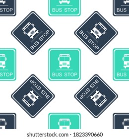 Green Bus stop icon isolated seamless pattern on white background. Vector.
