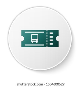 Green Bus ticket icon isolated on white background. Public transport ticket. White circle button. Vector Illustration