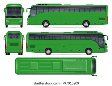 Green bus vector mock up for advertising, corporate identity. Isolated template of coach bus on white background. Vehicle branding mockup. Easy to edit and recolor. View from side, front, back, top.